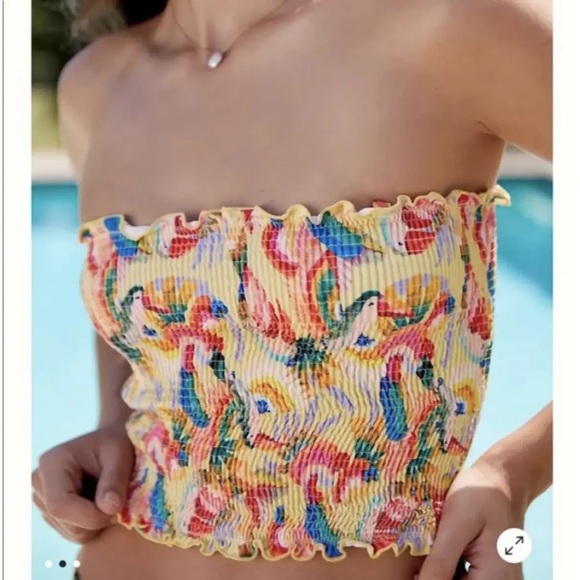 FARM Rio Other - New Farm Rio x Anthropologie Birdie Smocked Swimsuit Bikini Top sz S